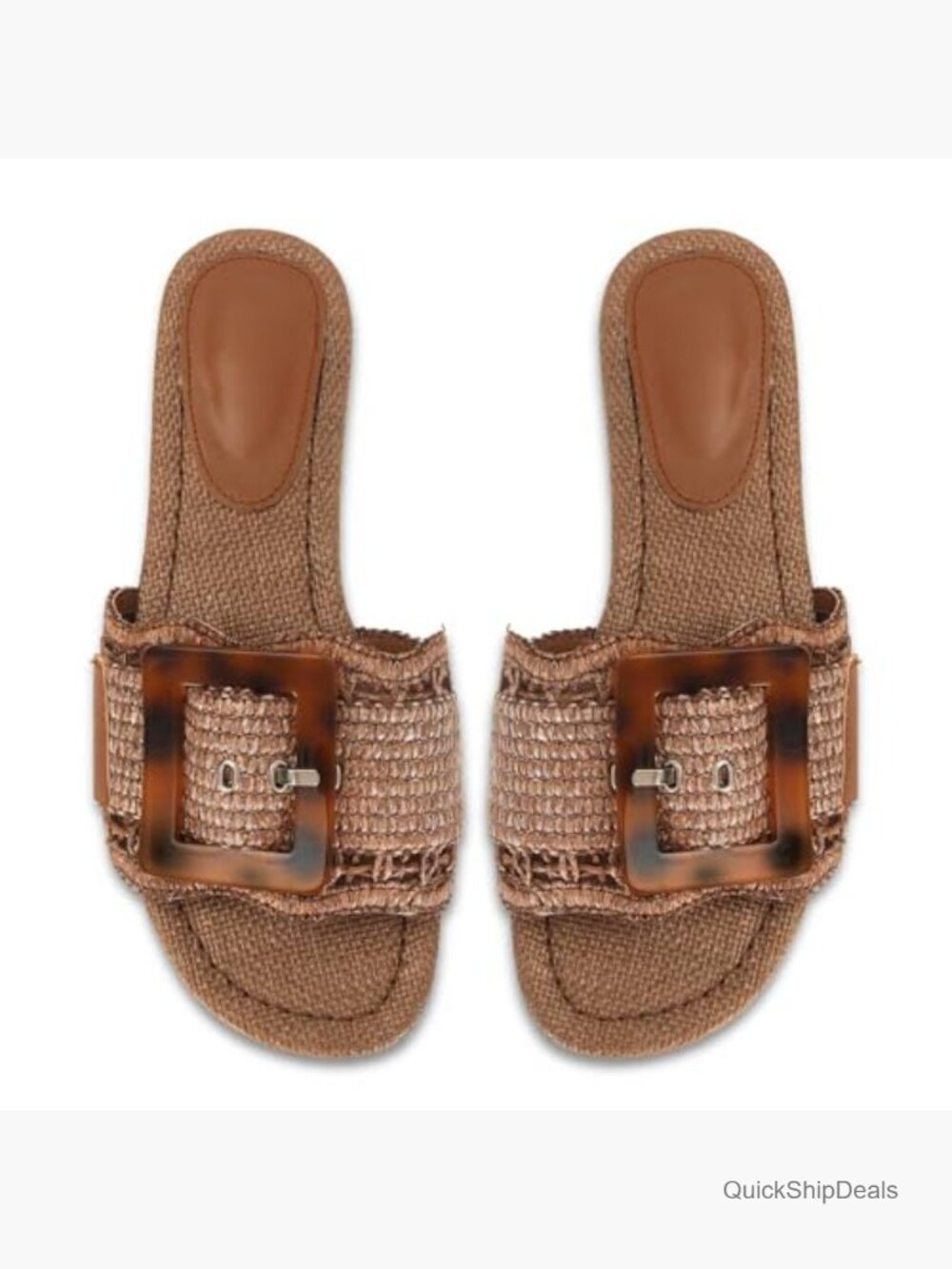 Raffia Flat Sandals with Buckle Slide Straw Woven Summer Beach - Picture 6 of 7